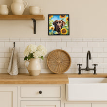 Load image into Gallery viewer, Labrador Retriever in Sunflowers Framed Metal Print