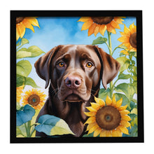 Load image into Gallery viewer, Labrador Retriever in Sunflowers Framed Metal Print