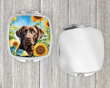 Load image into Gallery viewer, Labrador Retriever in Sunflowers Compact Mirror – Stylish Purse Mirror with Artistic Covers