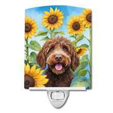 Load image into Gallery viewer, Labradoodle in Sunflowers Ceramic Night Light