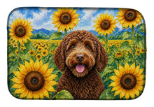 Load image into Gallery viewer, Labradoodle in Sunflowers Dish Drying Mat Absorbent Dish Drying Mat Pad for Kitchen Counter Dish Drainer Mat for Countertop, 14 x 21", Multicolor