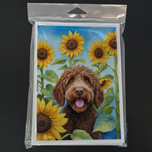 Load image into Gallery viewer, Labradoodle in Sunflowers Greeting Cards - Blank Note Cards – 8-Pack of Artist-Designed Cards with Envelopes