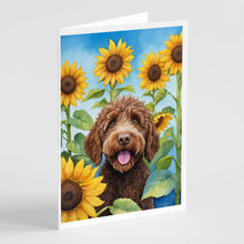 Load image into Gallery viewer, Labradoodle in Sunflowers Greeting Cards - Blank Note Cards – 8-Pack of Artist-Designed Cards with Envelopes