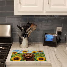 Load image into Gallery viewer, Labradoodle in Sunflowers Cutting Board Tempered Glass Kitchen Cutting Surface, Heat Resistant Chopping Board with Non-Slip Feet, Decorative Food Prep &amp; Serving