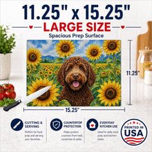 Load image into Gallery viewer, Labradoodle in Sunflowers Cutting Board Tempered Glass Kitchen Cutting Surface, Heat Resistant Chopping Board with Non-Slip Feet, Decorative Food Prep &amp; Serving