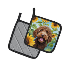 Load image into Gallery viewer, Labradoodle in Sunflowers Pot Holders - Set of 2 Decorative Kitchen Helpers | Made in the USA