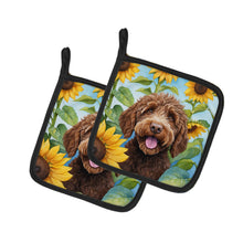 Load image into Gallery viewer, Labradoodle in Sunflowers Pot Holders - Set of 2 Decorative Kitchen Helpers | Made in the USA