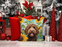 Load image into Gallery viewer, Labradoodle in Sunflowers Throw Pillow - 14x14 Decorative Pillow – Art for Your Home &amp; Patio