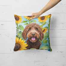 Load image into Gallery viewer, Labradoodle in Sunflowers Throw Pillow