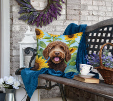Load image into Gallery viewer, Labradoodle in Sunflowers Throw Pillow