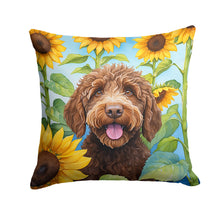 Load image into Gallery viewer, Labradoodle in Sunflowers Throw Pillow