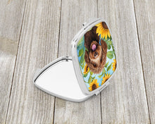Load image into Gallery viewer, Labradoodle in Sunflowers Compact Mirror – Stylish Purse Mirror with Artistic Covers