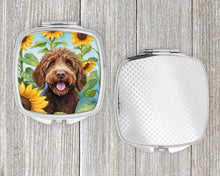 Load image into Gallery viewer, Labradoodle in Sunflowers Compact Mirror – Stylish Purse Mirror with Artistic Covers
