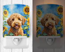 Load image into Gallery viewer, Labradoodle in Sunflowers Ceramic Night Light