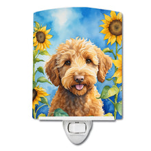 Load image into Gallery viewer, Labradoodle in Sunflowers Ceramic Night Light