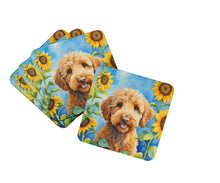 Load image into Gallery viewer, Labradoodle in Sunflowers Coasters - Set of 4 Lightweight Foam, Absorbent Drink Coasters