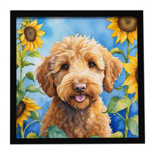 Load image into Gallery viewer, Labradoodle in Sunflowers Framed Metal Print