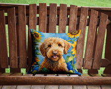 Load image into Gallery viewer, Labradoodle in Sunflowers Throw Pillow - 14x14 Decorative Pillow – Art for Your Home &amp; Patio