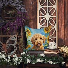 Load image into Gallery viewer, Labradoodle in Sunflowers Throw Pillow - 14x14 Decorative Pillow – Art for Your Home &amp; Patio