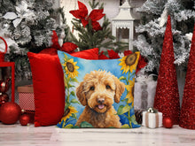 Load image into Gallery viewer, Labradoodle in Sunflowers Throw Pillow - 14x14 Decorative Pillow – Art for Your Home &amp; Patio