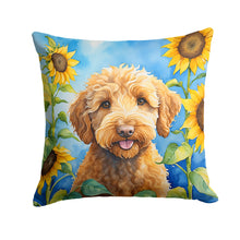 Load image into Gallery viewer, Labradoodle in Sunflowers Throw Pillow - 14x14 Decorative Pillow – Art for Your Home &amp; Patio
