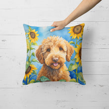 Load image into Gallery viewer, Labradoodle in Sunflowers Throw Pillow