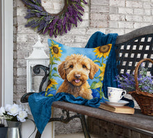 Load image into Gallery viewer, Labradoodle in Sunflowers Throw Pillow