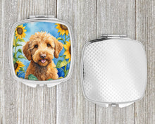 Load image into Gallery viewer, Labradoodle in Sunflowers Compact Mirror – Stylish Purse Mirror with Artistic Covers