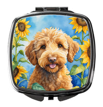 Load image into Gallery viewer, Labradoodle in Sunflowers Compact Mirror – Stylish Purse Mirror with Artistic Covers