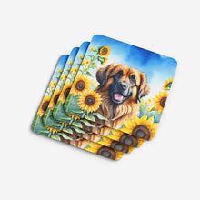 Load image into Gallery viewer, Leonberger in Sunflowers Coasters - Set of 4 Lightweight Foam, Absorbent Drink Coasters