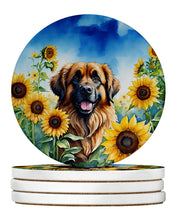 Load image into Gallery viewer, Leonberger in Sunflowers Large Sandstone Coasters Pack of 4
