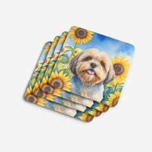 Load image into Gallery viewer, Lhasa Apso in Sunflowers Coasters - Set of 4 Lightweight Foam, Absorbent Drink Coasters