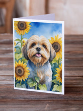 Load image into Gallery viewer, Lhasa Apso in Sunflowers Greeting Cards - Blank Note Cards – 8-Pack of Artist-Designed Cards with Envelopes