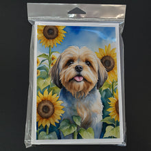 Load image into Gallery viewer, Lhasa Apso in Sunflowers Greeting Cards - Blank Note Cards – 8-Pack of Artist-Designed Cards with Envelopes
