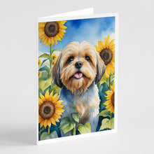 Load image into Gallery viewer, Lhasa Apso in Sunflowers Greeting Cards - Blank Note Cards – 8-Pack of Artist-Designed Cards with Envelopes