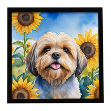 Load image into Gallery viewer, Lhasa Apso in Sunflowers Framed Metal Print
