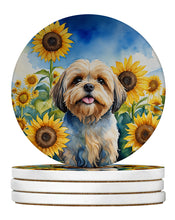 Load image into Gallery viewer, Lhasa Apso in Sunflowers Large Sandstone Coasters Pack of 4