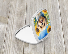 Load image into Gallery viewer, Lhasa Apso in Sunflowers Compact Mirror – Stylish Purse Mirror with Artistic Covers