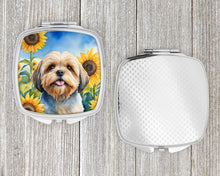 Load image into Gallery viewer, Lhasa Apso in Sunflowers Compact Mirror – Stylish Purse Mirror with Artistic Covers