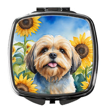 Load image into Gallery viewer, Lhasa Apso in Sunflowers Compact Mirror – Stylish Purse Mirror with Artistic Covers