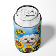 Load image into Gallery viewer, Maltese in Sunflowers Can or Bottle Hugger
