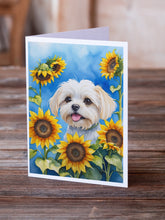 Load image into Gallery viewer, Maltese in Sunflowers Greeting Cards - Blank Note Cards – 8-Pack of Artist-Designed Cards with Envelopes