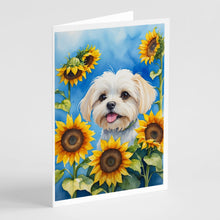 Load image into Gallery viewer, Maltese in Sunflowers Greeting Cards - Blank Note Cards – 8-Pack of Artist-Designed Cards with Envelopes