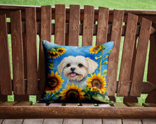Load image into Gallery viewer, Maltese in Sunflowers Throw Pillow - 14x14 Decorative Pillow – Art for Your Home &amp; Patio