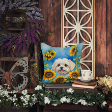 Load image into Gallery viewer, Maltese in Sunflowers Throw Pillow - 14x14 Decorative Pillow – Art for Your Home &amp; Patio