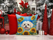 Load image into Gallery viewer, Maltese in Sunflowers Throw Pillow - 14x14 Decorative Pillow – Art for Your Home &amp; Patio