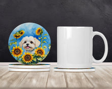 Load image into Gallery viewer, Maltese in Sunflowers Large Sandstone Coasters Pack of 4