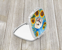 Load image into Gallery viewer, Maltese in Sunflowers Compact Mirror – Stylish Purse Mirror with Artistic Covers