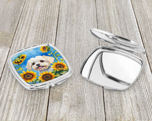 Load image into Gallery viewer, Maltese in Sunflowers Compact Mirror – Stylish Purse Mirror with Artistic Covers