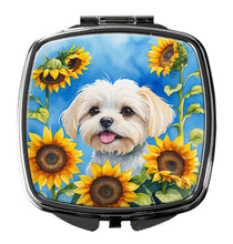 Load image into Gallery viewer, Maltese in Sunflowers Compact Mirror – Stylish Purse Mirror with Artistic Covers